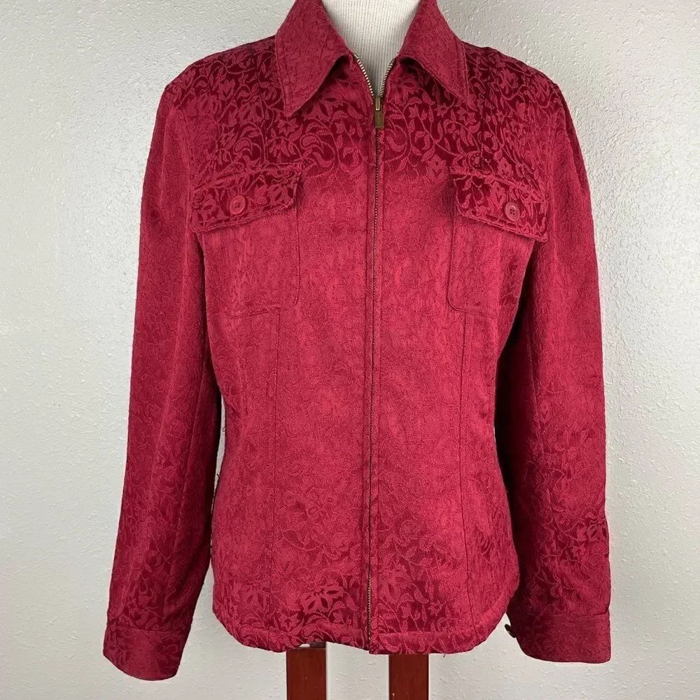 Jones New York Signature Full Zip Red Jacket Size M EUC
